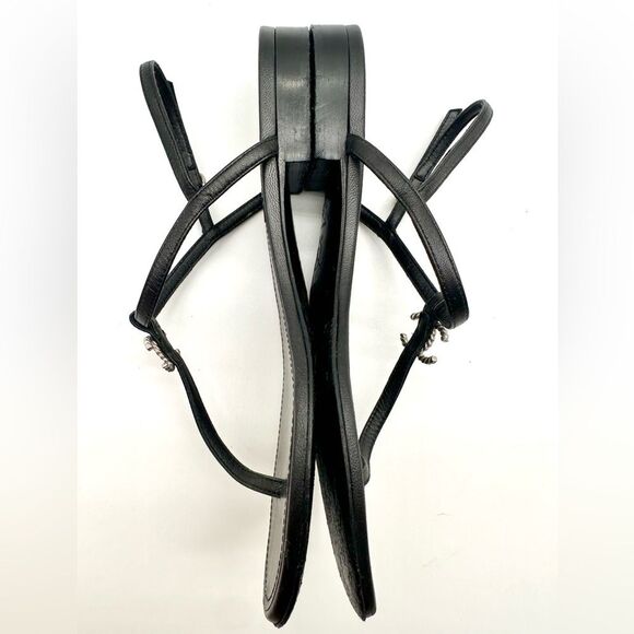 CHANEL CC Silver Logo Black Leather Thong T - Strap Sandals Flats EU 37 US 6-6.5 - Picture 6 of 14